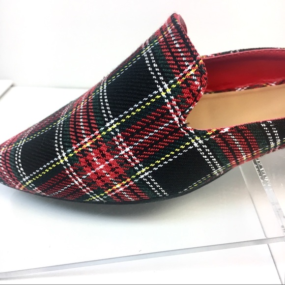 LAST PAIR! Red Tartan Plaid Mules Tweed Slip Ons - Picture 6 of 8